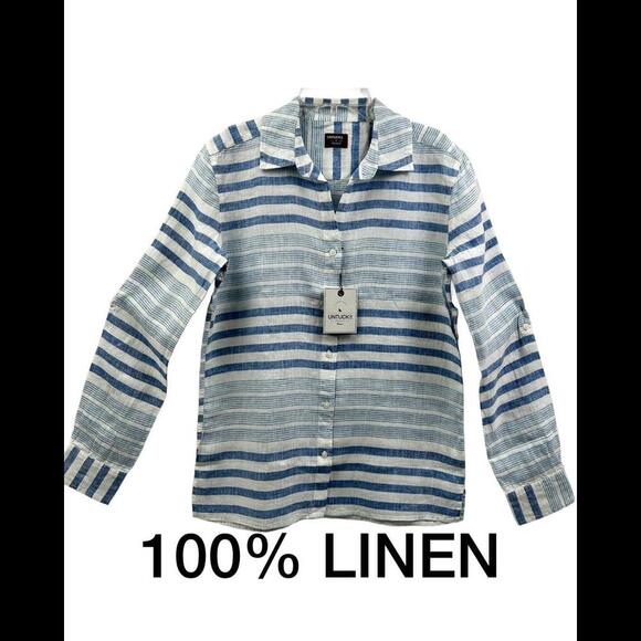 NWT UNTUCKit 100% Linen Vietti Striped Long Sleeve Button Down Shirt Size 4 - Picture 1 of 6